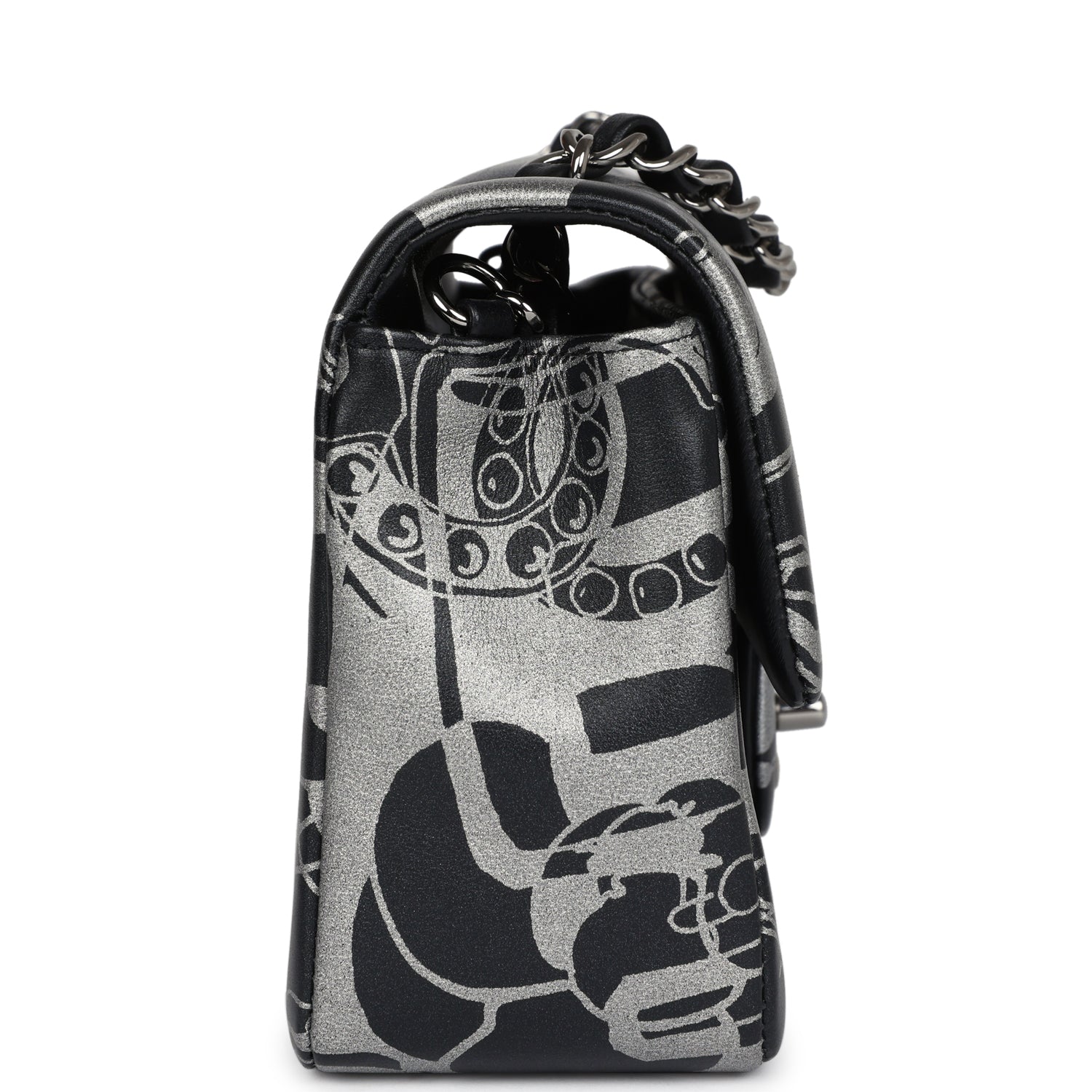 Chanel Mini Rectangular Flap Bag Black and Silver Printed Lambskin Ruthenium Hardware