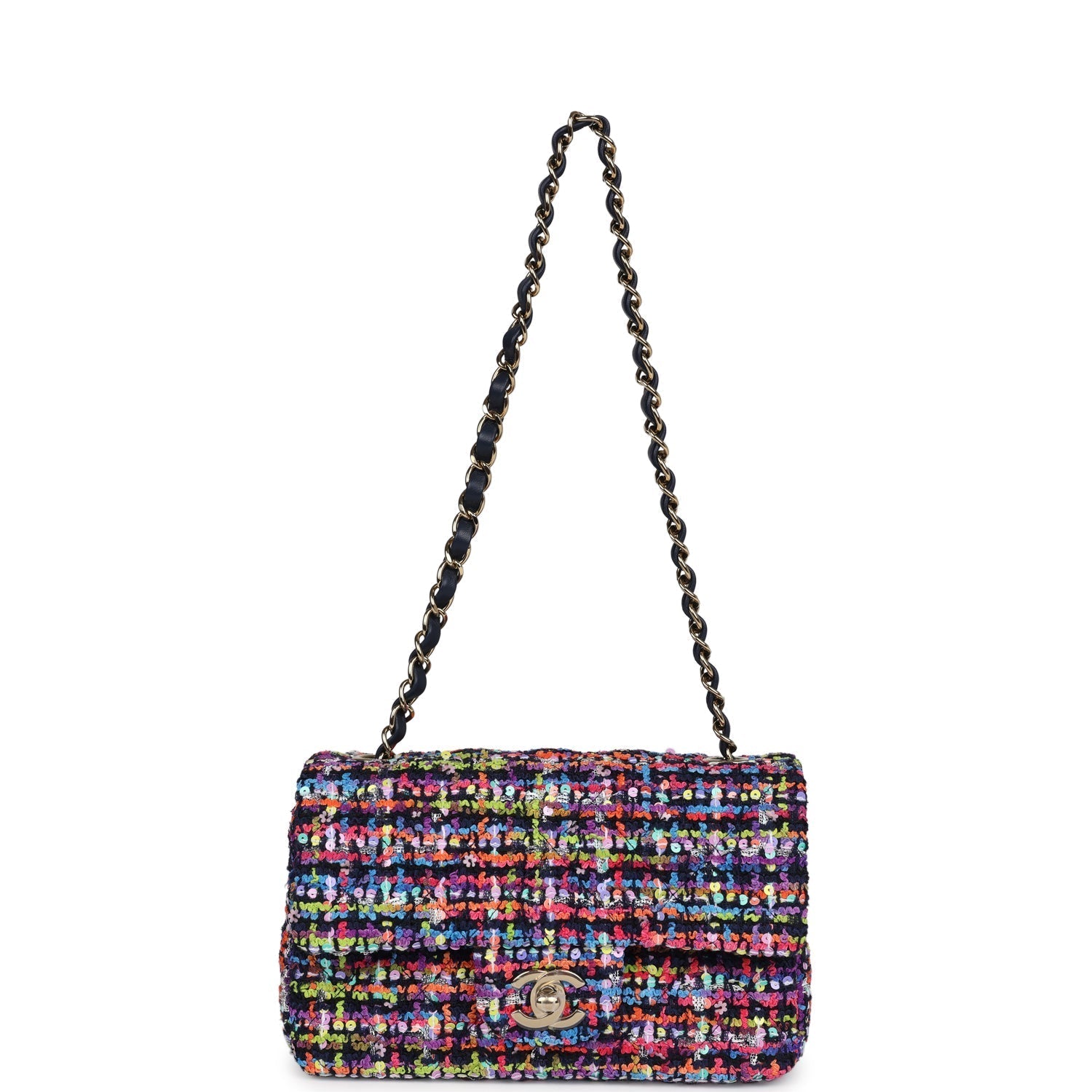 Chanel Mini Rectangular Flap Bag Multicolored Tweed and Sequins Gold Hardware