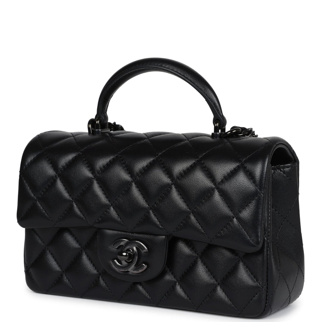 Chanel Mini Rectangular Top Handle Flap Bag So Black Lambskin Black Hardware