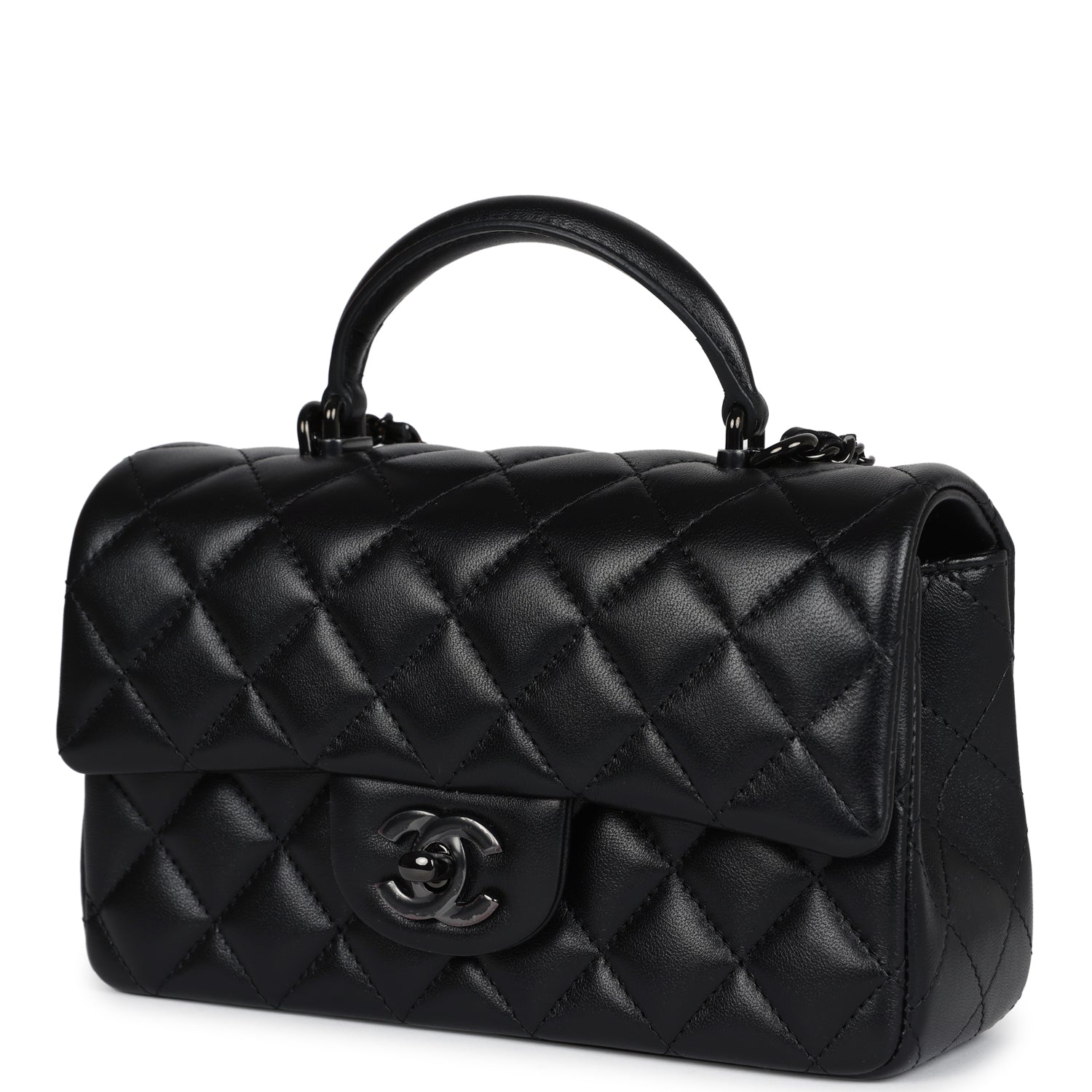 Chanel Mini Rectangular Top Handle Flap Bag So Black Lambskin Black Hardware
