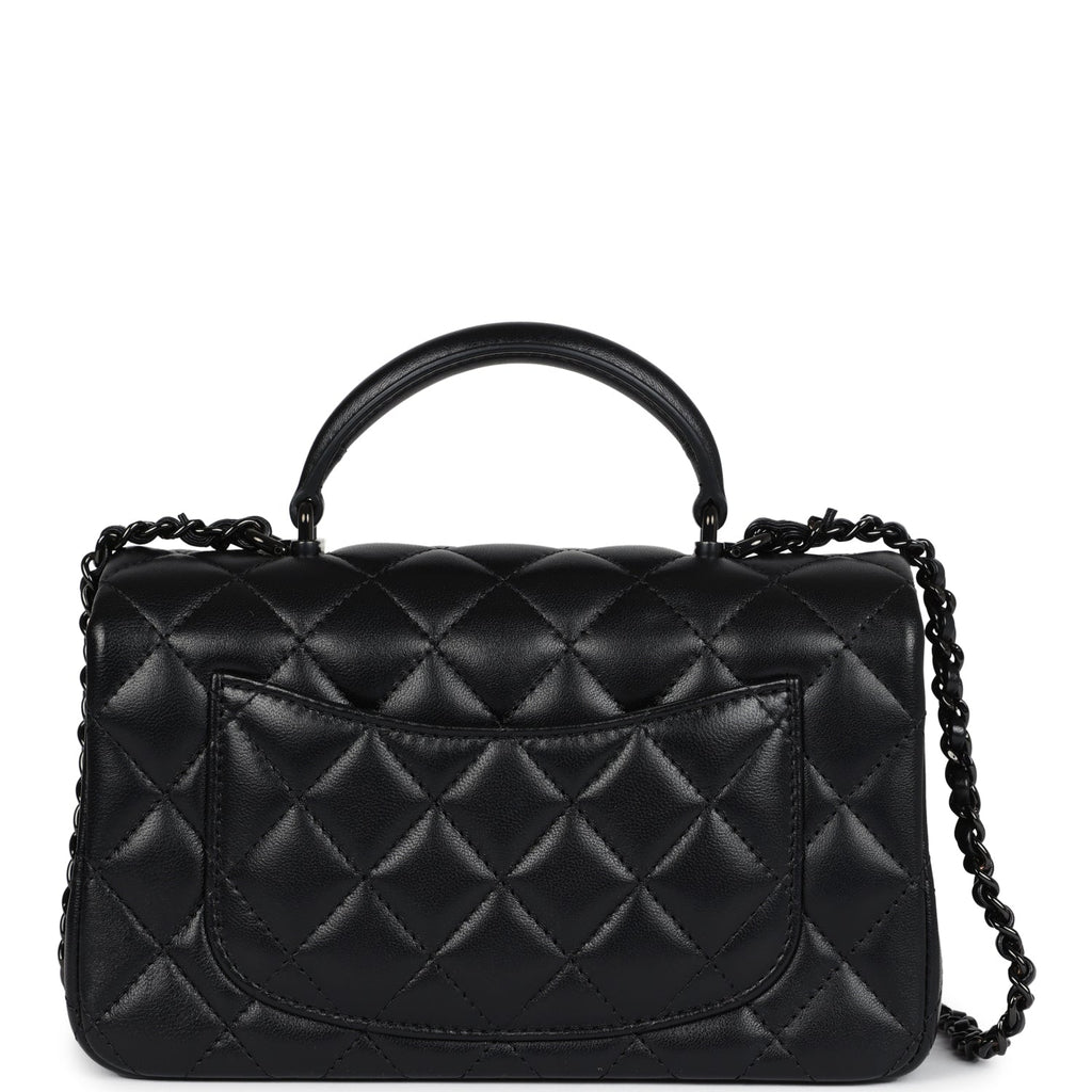 Chanel Mini Rectangular Top Handle Flap Bag So Black Lambskin Black Hardware