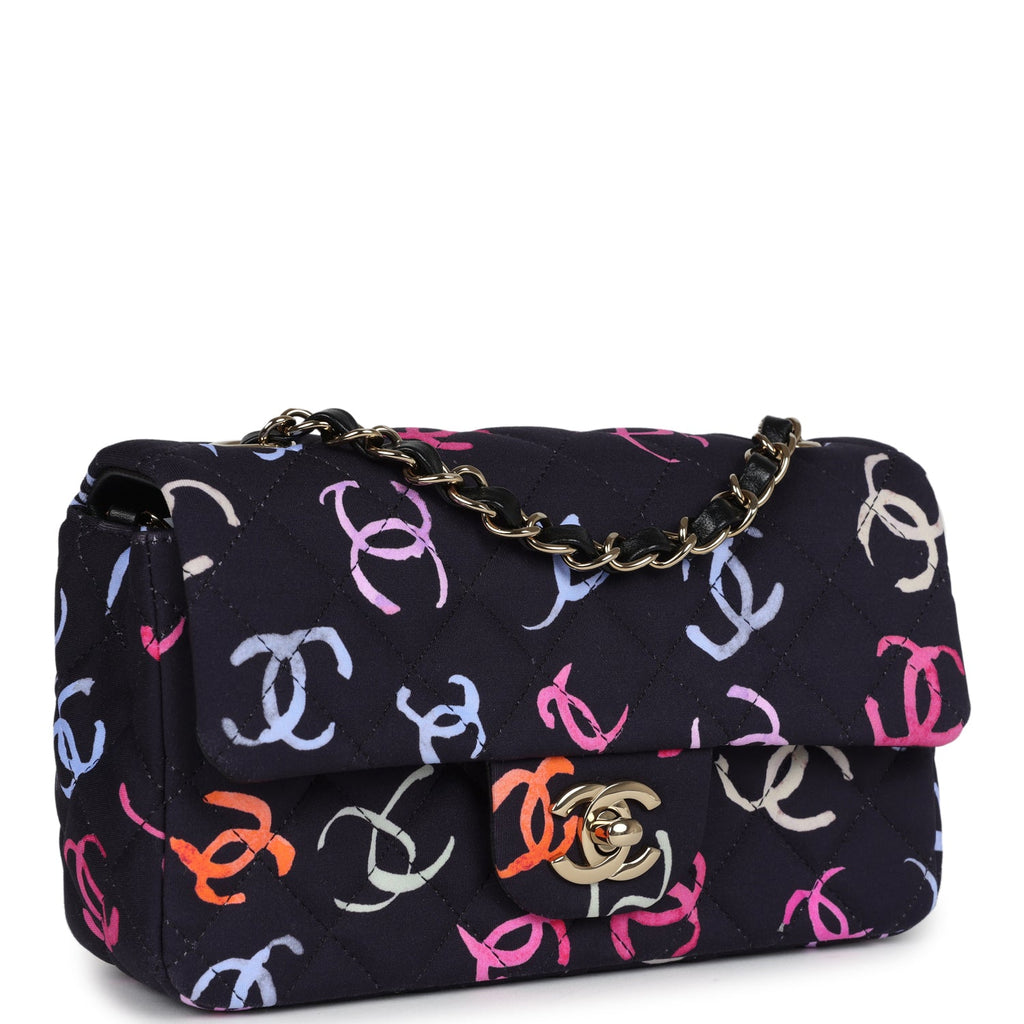 Chanel Mini Rectangular Flap Bag Navy Multicolored Printed Fabric Gold Hardware