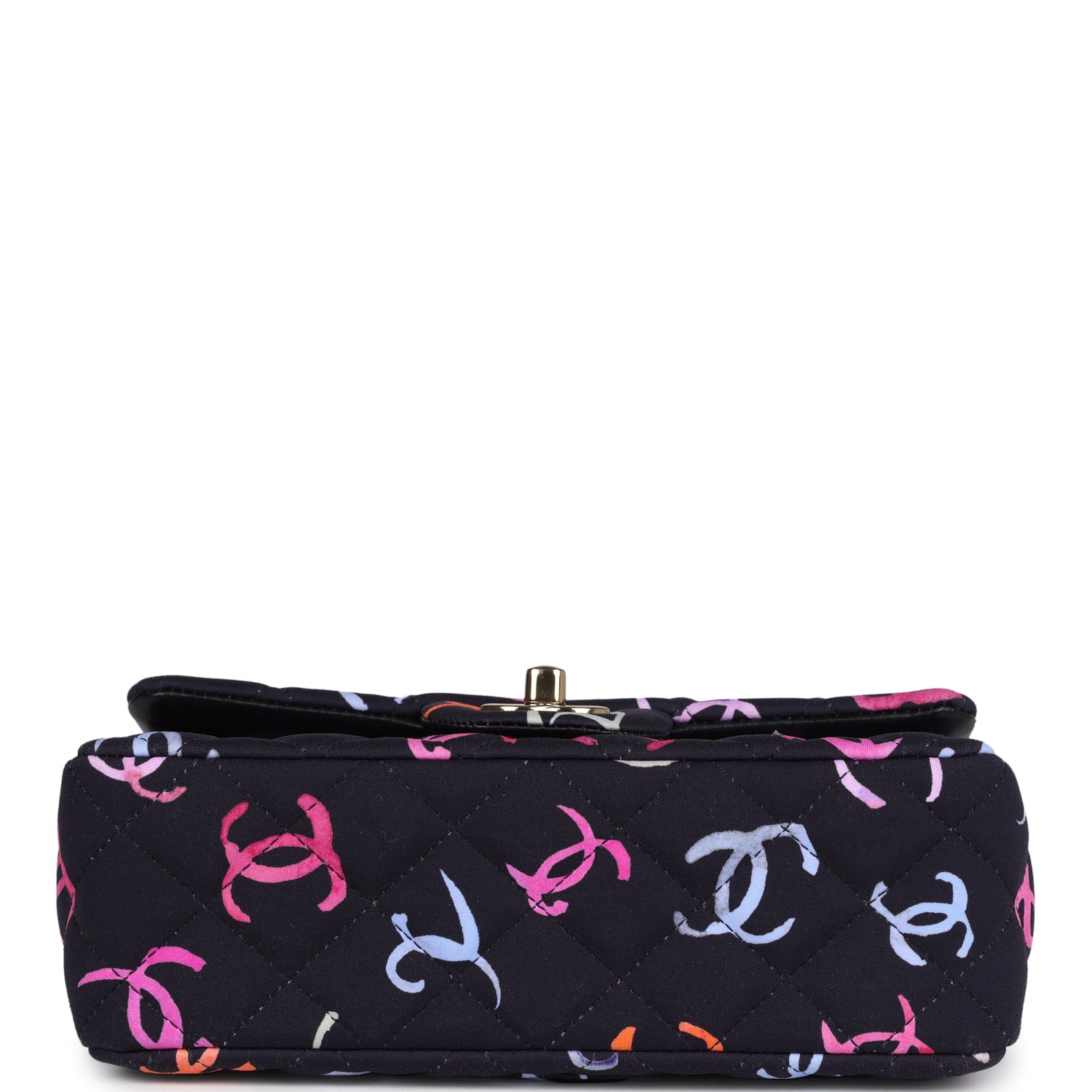 Chanel Mini Rectangular Flap Bag Navy Multicolored Printed Fabric Gold Hardware