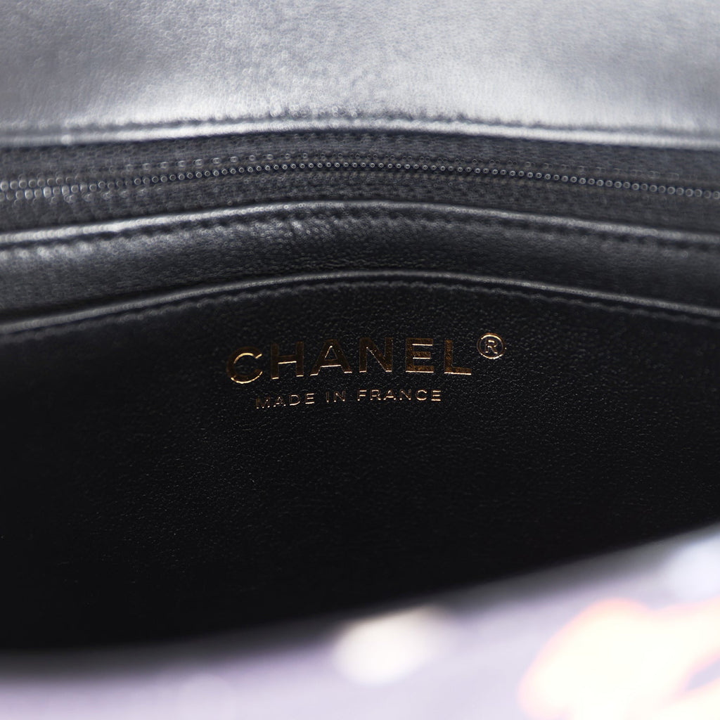 Chanel Mini Rectangular Flap Bag Navy Multicolored Printed Fabric Gold Hardware
