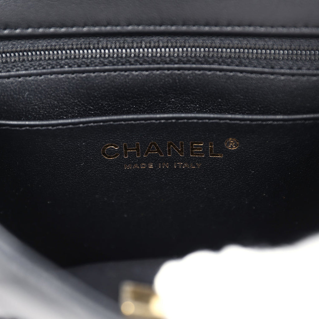 Chanel Mini Classic Square Flap Bag Black Lambskin Light Gold Hardware
