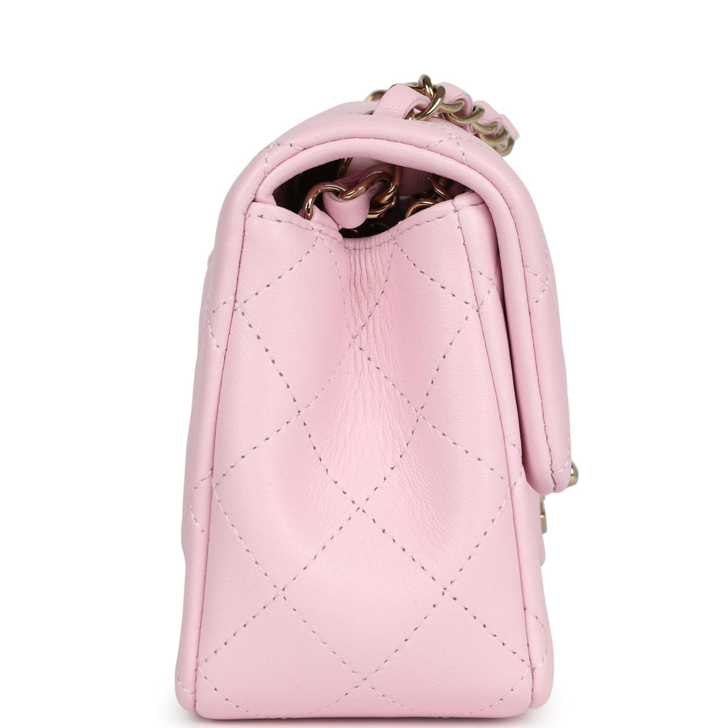 Chanel Mini Classic Rectangular Flap Bag Light Pink Lambskin Light Gold Hardware