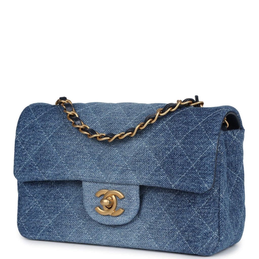 Chanel Mini Rectangular Flap Bag Blue Denim Antique Gold Hardware