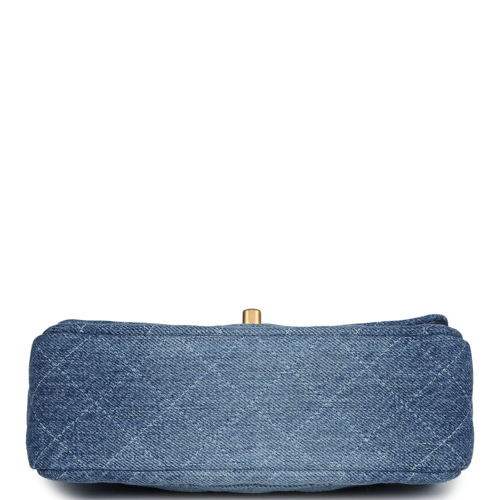 Chanel Mini Rectangular Flap Bag Blue Denim Antique Gold Hardware