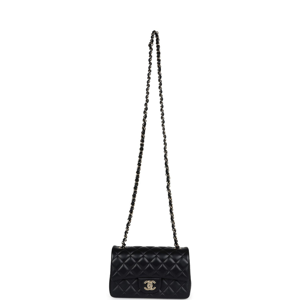 Chanel Mini Classic Rectangular Flap Bag Black Lambskin Light Gold Hardware