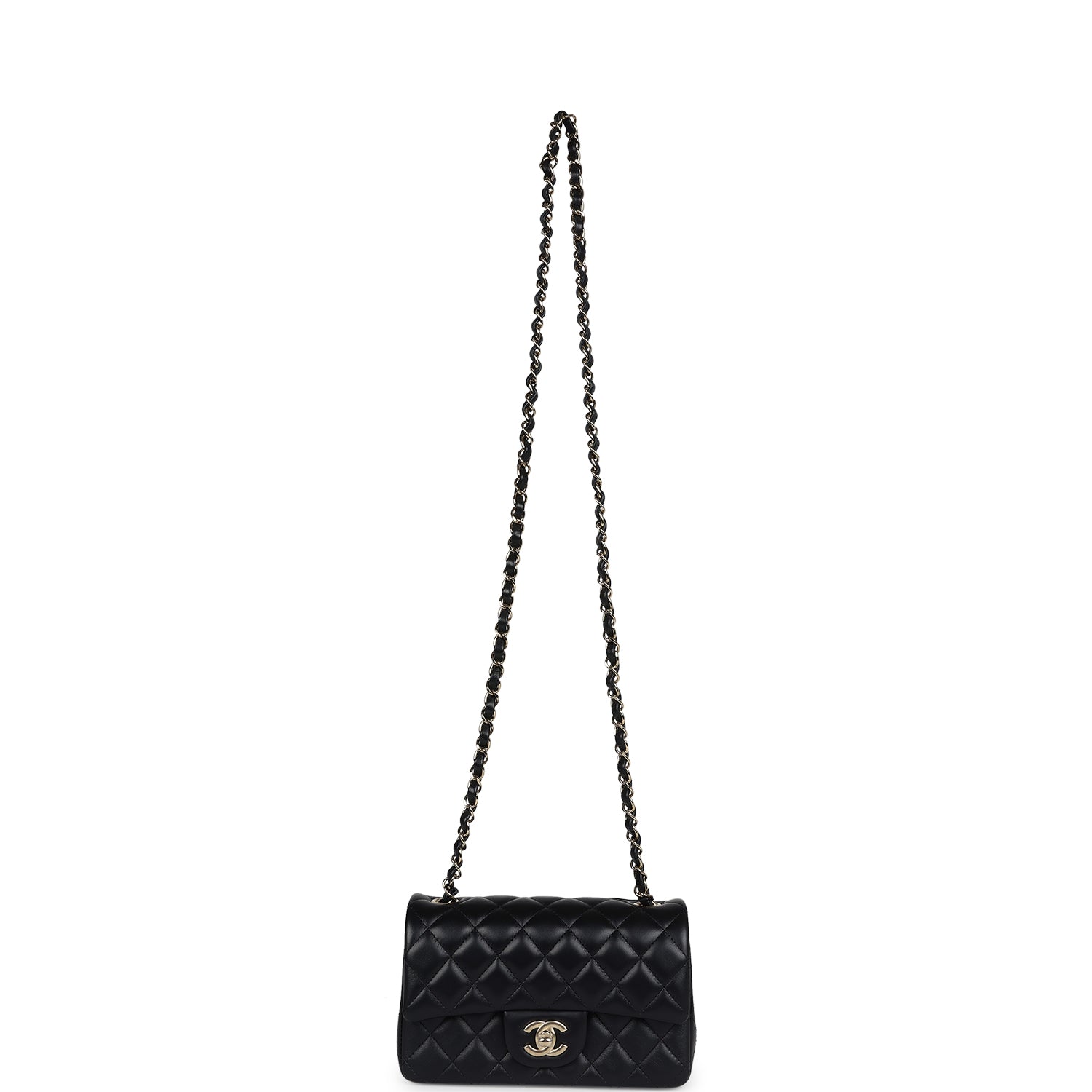 Chanel Mini Classic Rectangular Flap Bag Black Lambskin Light Gold Hardware