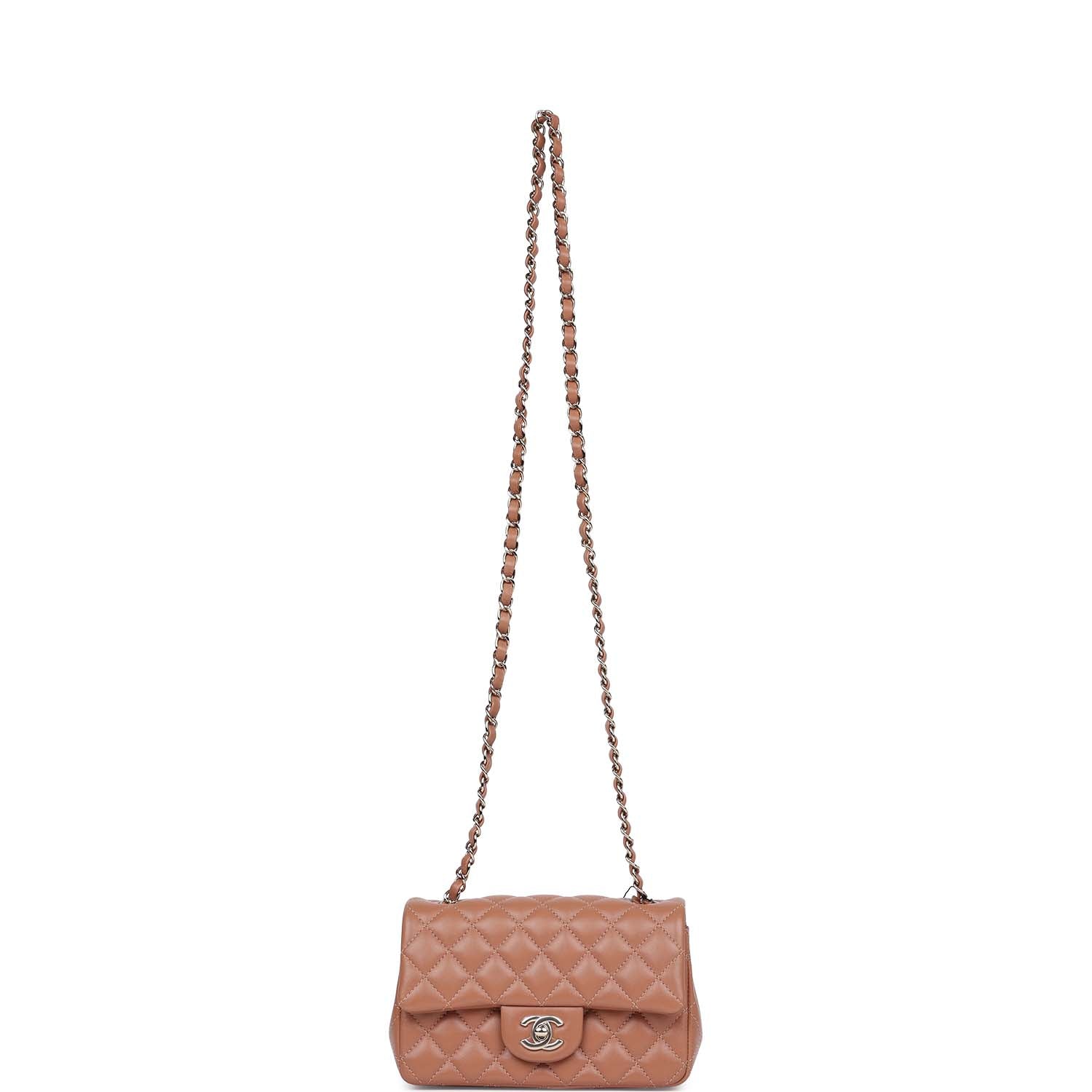 Chanel Mini Rectangular Flap Bag Caramel Lambskin Light Gold Hardware