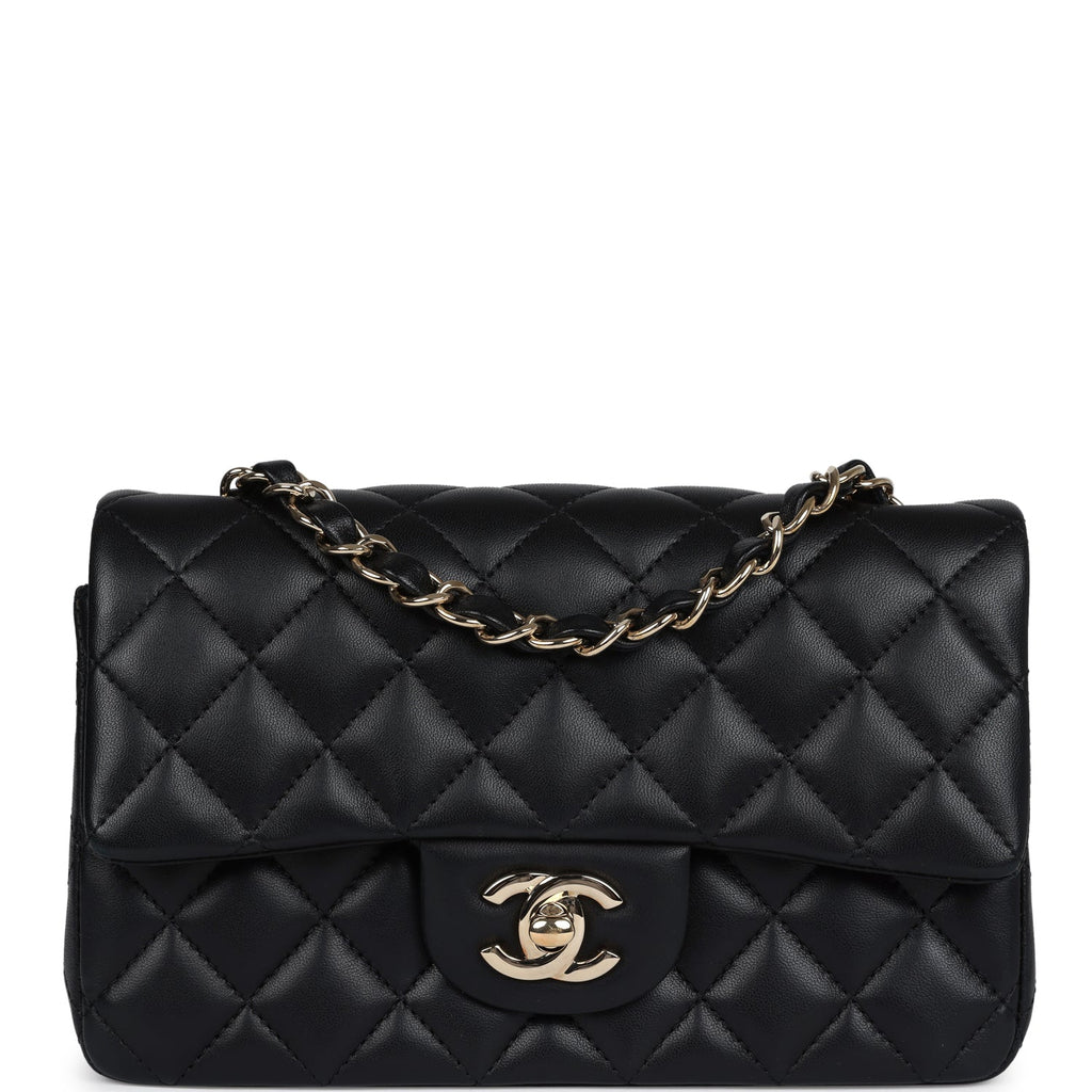 Chanel Mini Classic Rectangular Flap Bag Black Lambskin Light Gold Hardware