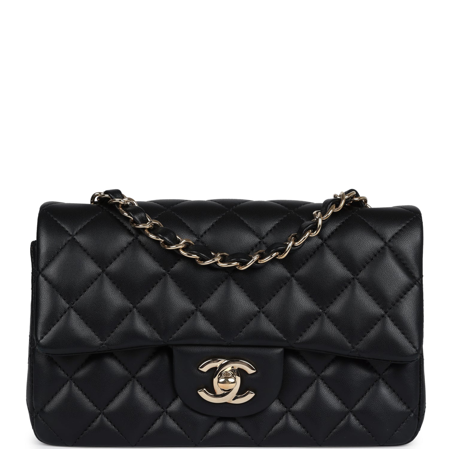 Chanel Mini Classic Rectangular Flap Bag Black Lambskin Light Gold Hardware