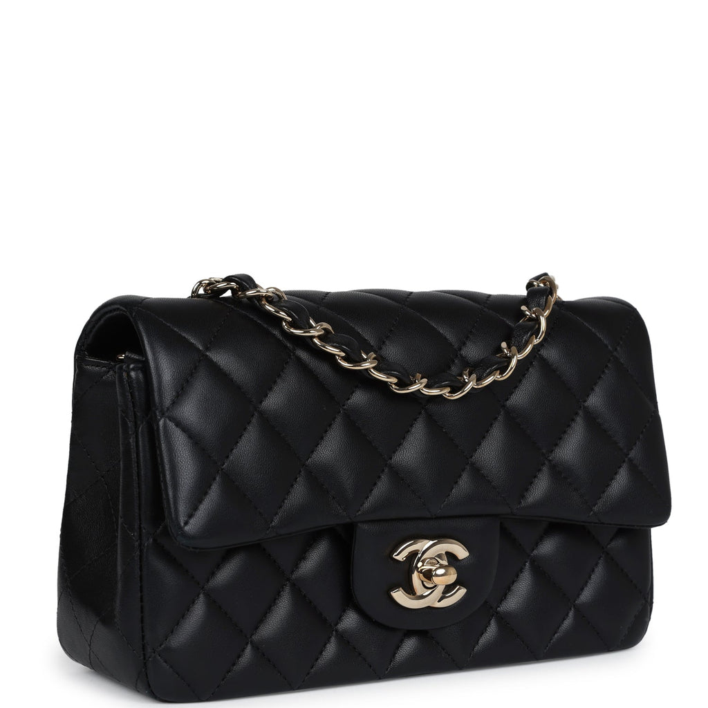 Chanel Mini Classic Rectangular Flap Bag Black Lambskin Light Gold Hardware