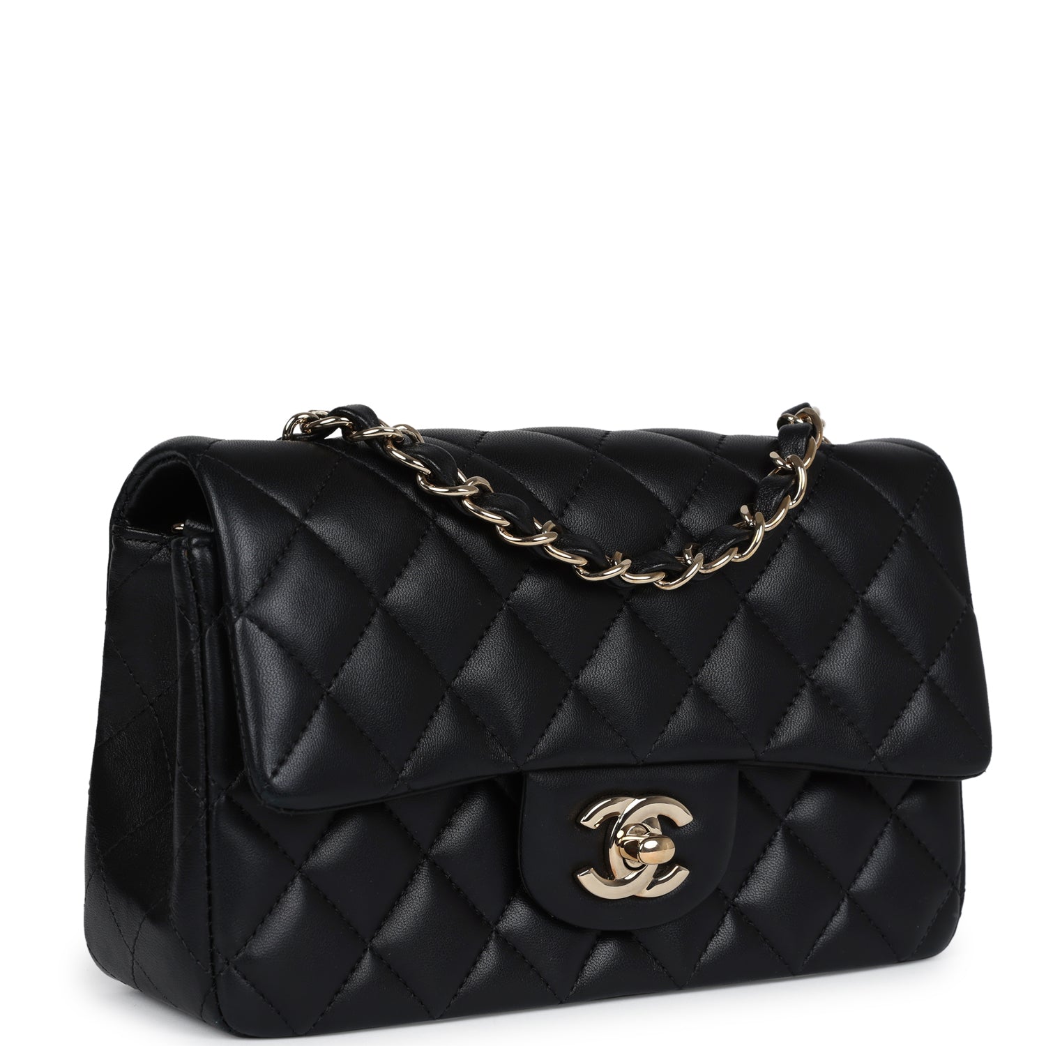 Chanel Mini Classic Rectangular Flap Bag Black Lambskin Light Gold Hardware