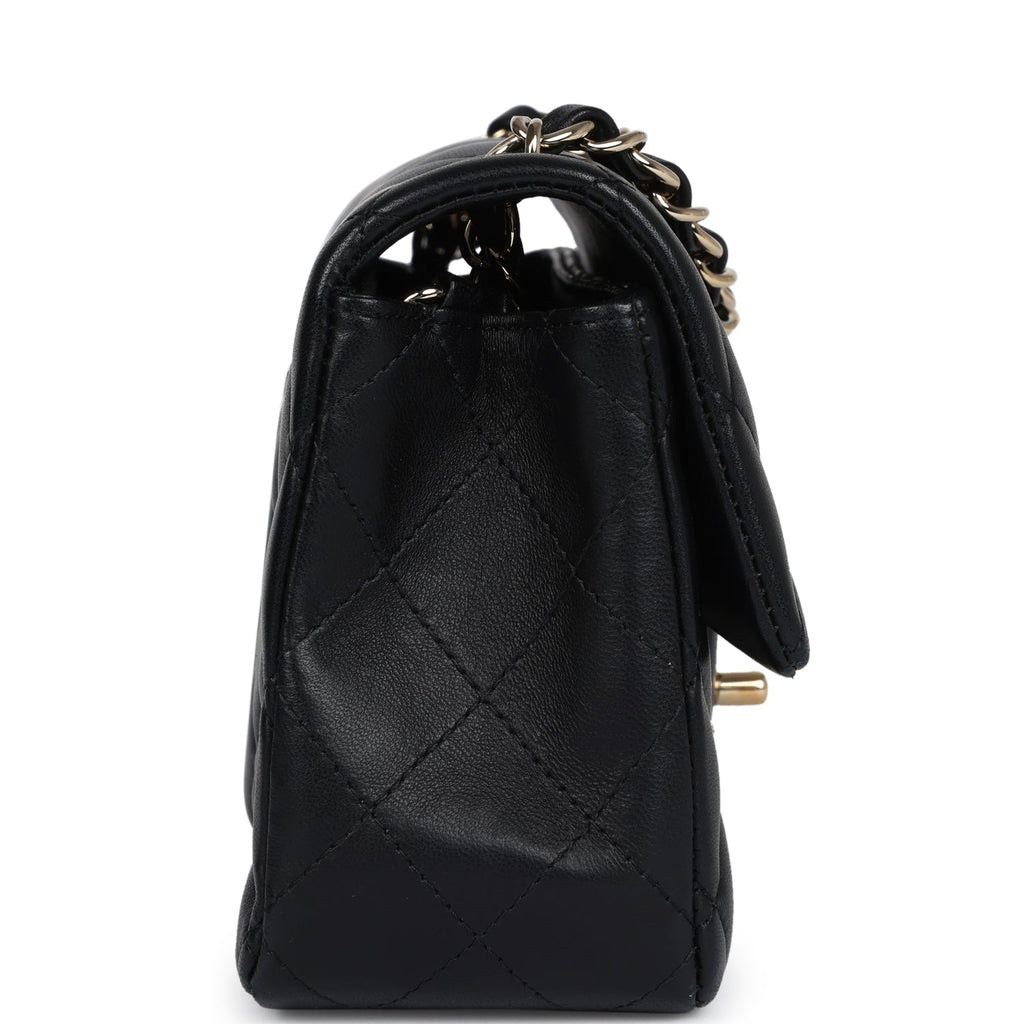 Chanel Mini Classic Rectangular Flap Bag Black Lambskin Light Gold Hardware