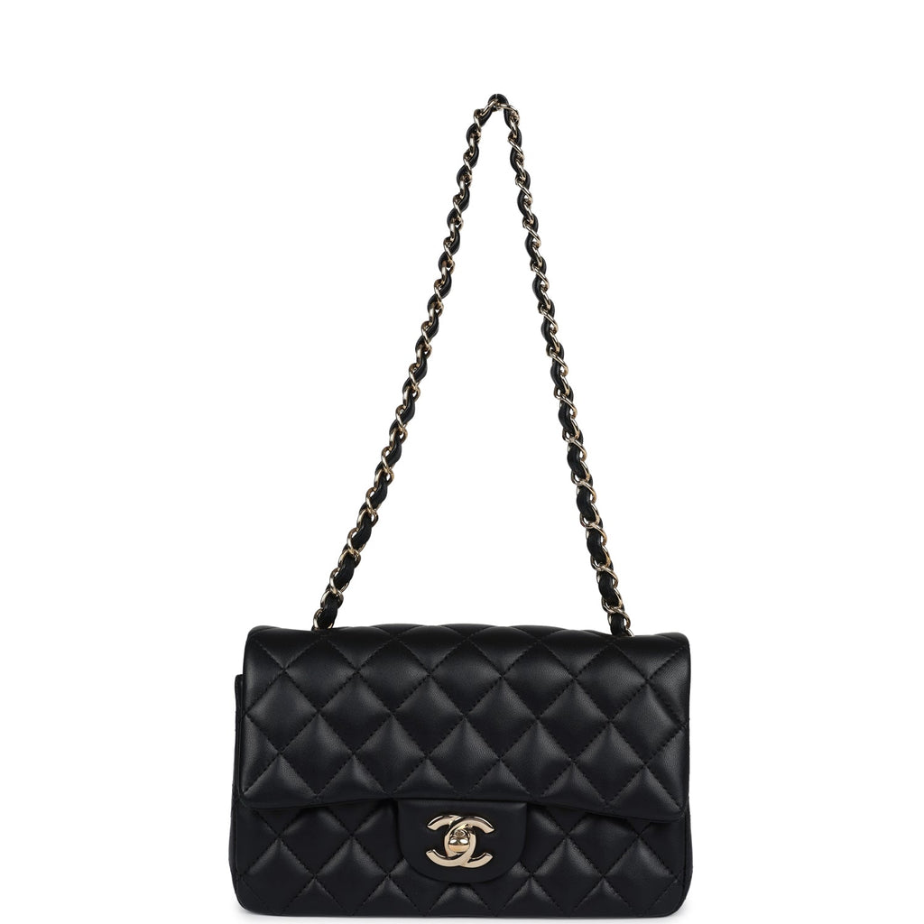 Chanel Mini Classic Rectangular Flap Bag Black Lambskin Light Gold Hardware
