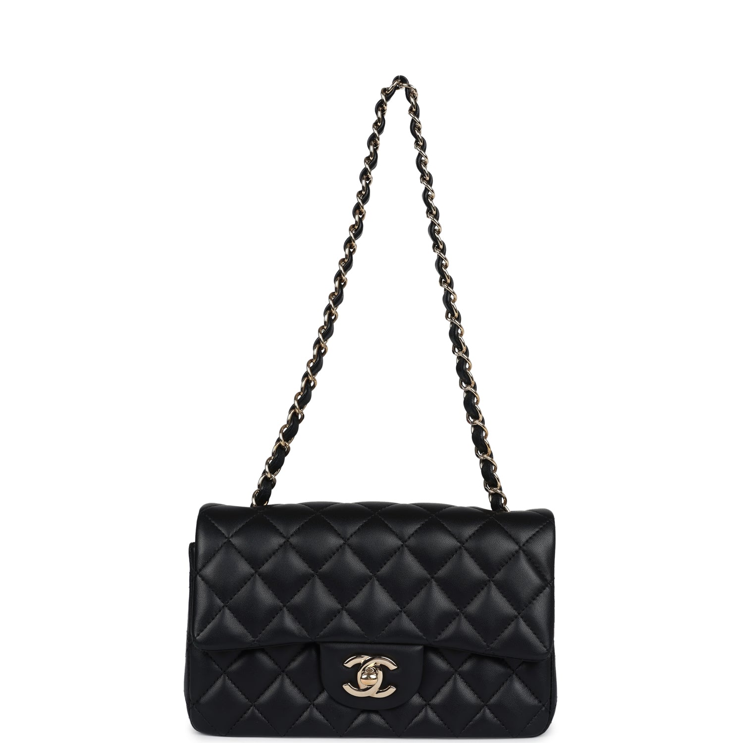Chanel Mini Classic Rectangular Flap Bag Black Lambskin Light Gold Hardware