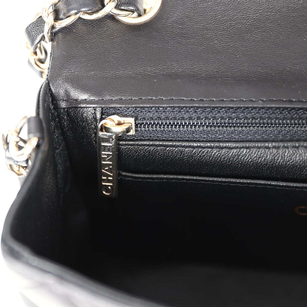 Chanel Mini Classic Rectangular Flap Bag Black Lambskin Light Gold Hardware