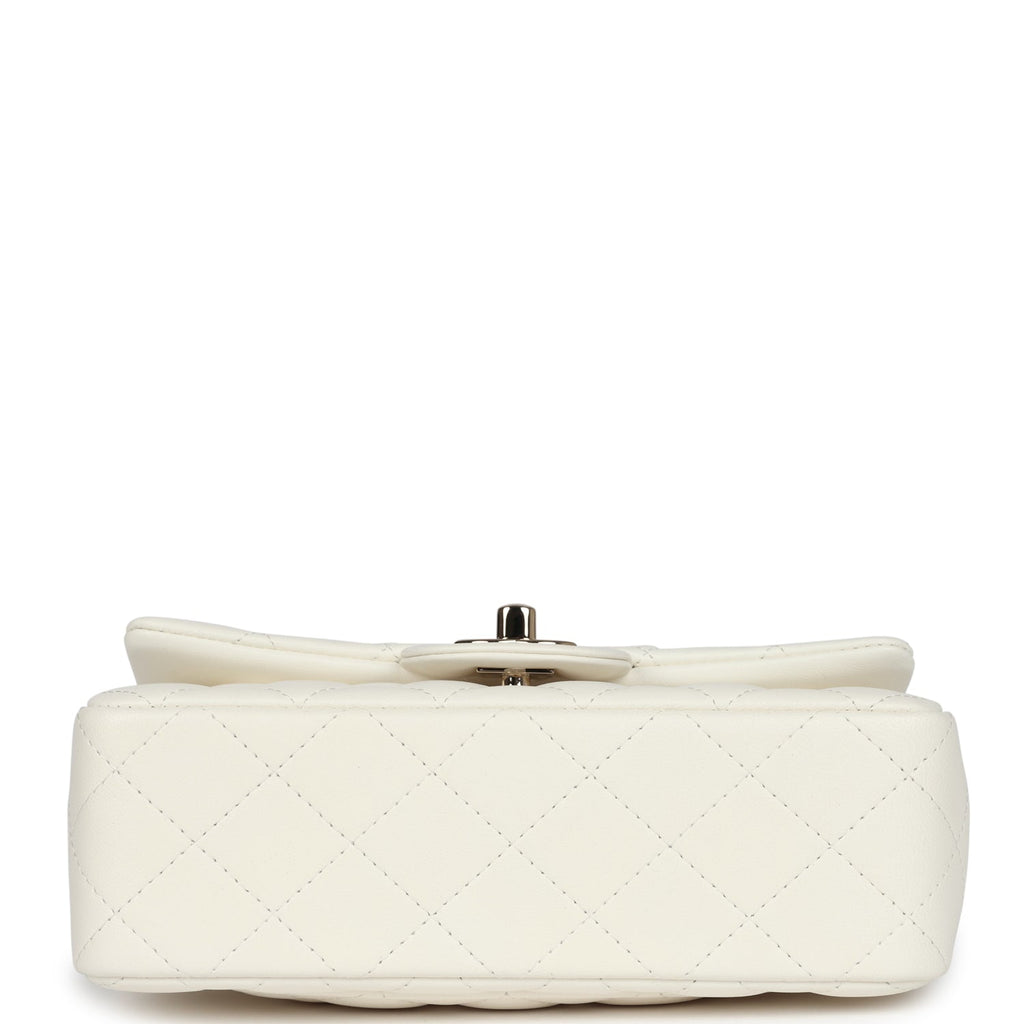 Chanel Mini Rectangular Flap Bag White Lambskin Light Gold Hardware