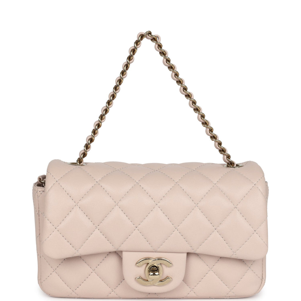 Chanel Mini Rectangular Flap Bag Light Beige Lambskin Gold Hardware
