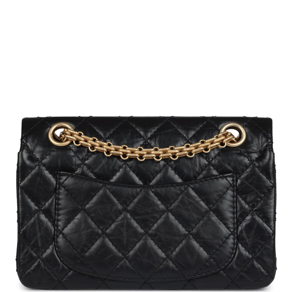 Chanel Mini Reissue 224 2.55 Flap Bag Black Crumpled Aged Calfskin Antique Gold Hardware