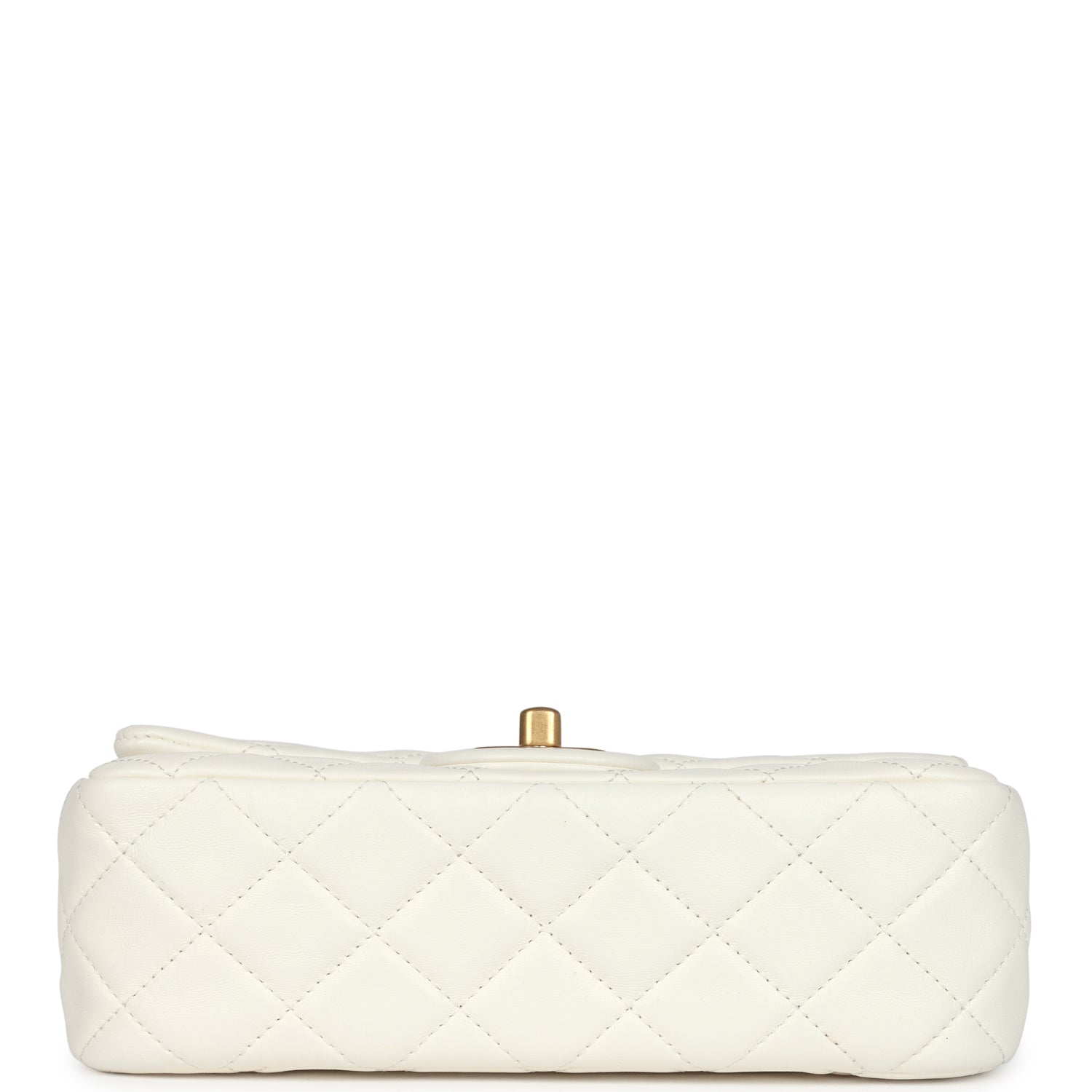 Chanel Mini Square Pearl Crush Flap Bag White Lambskin Antique Gold Hardware