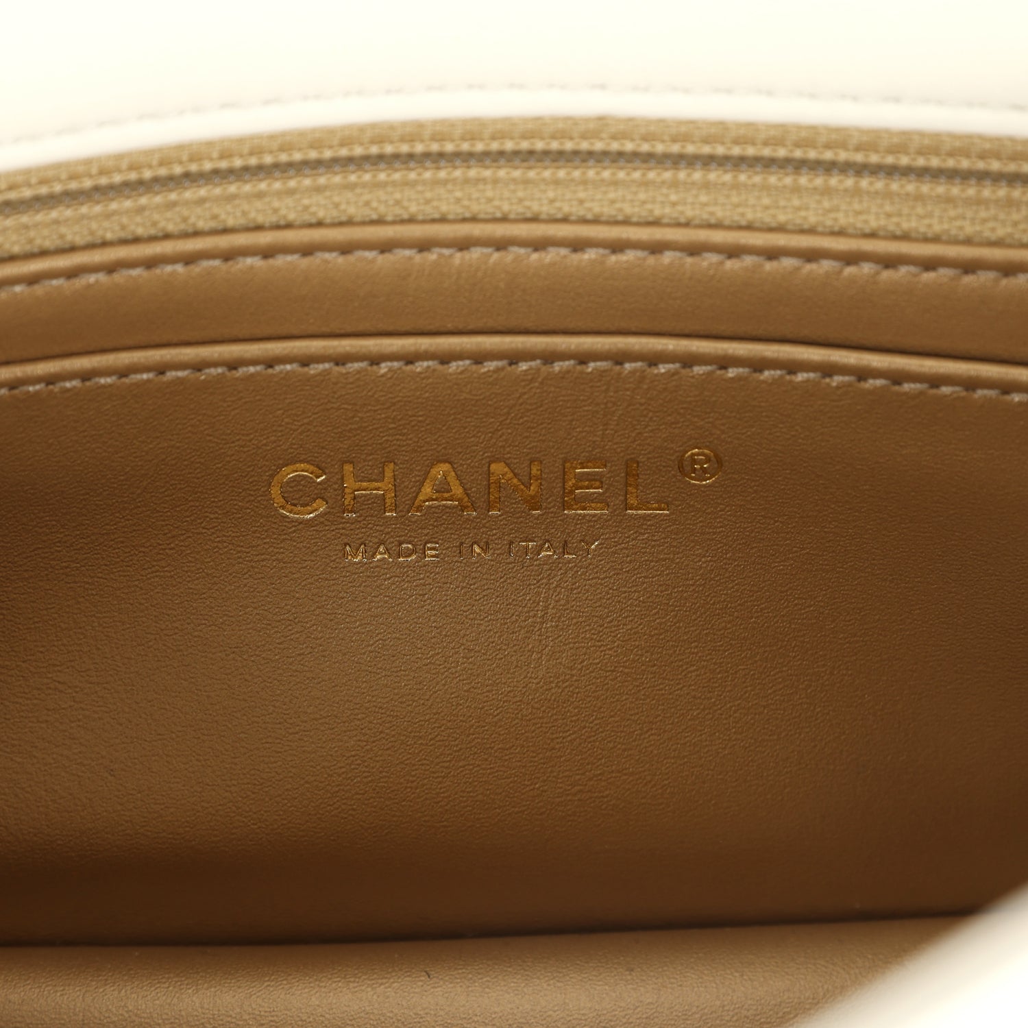 Chanel Mini Square Pearl Crush Flap Bag White Lambskin Antique Gold Hardware
