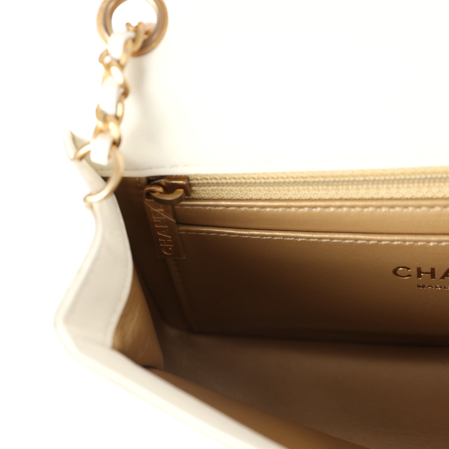 Chanel Mini Square Pearl Crush Flap Bag White Lambskin Antique Gold Hardware