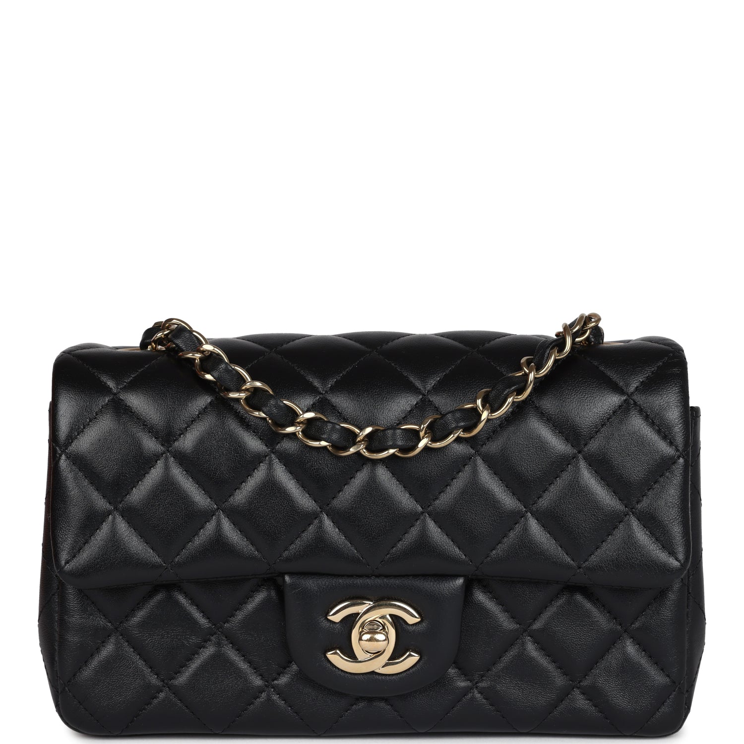 Chanel Mini Rectangular Flap Bag Black Lambskin Gold Hardware
