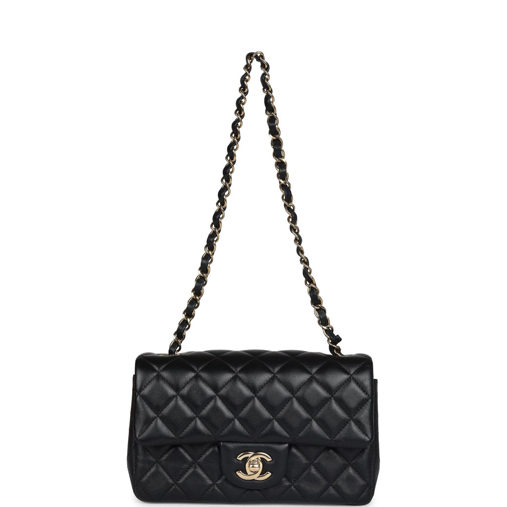 Chanel Mini Rectangular Flap Bag Black Lambskin Gold Hardware