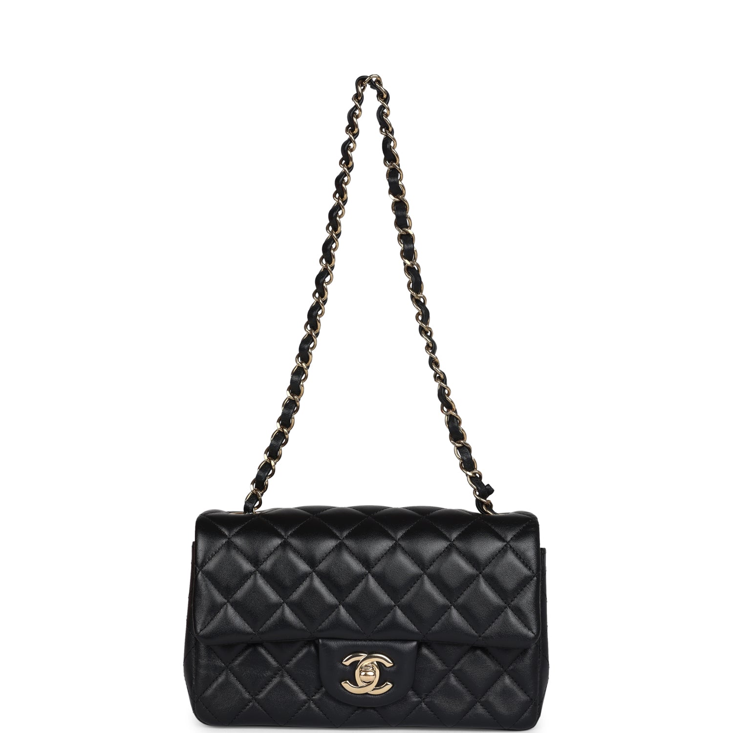 Chanel Mini Rectangular Flap Bag Black Lambskin Gold Hardware