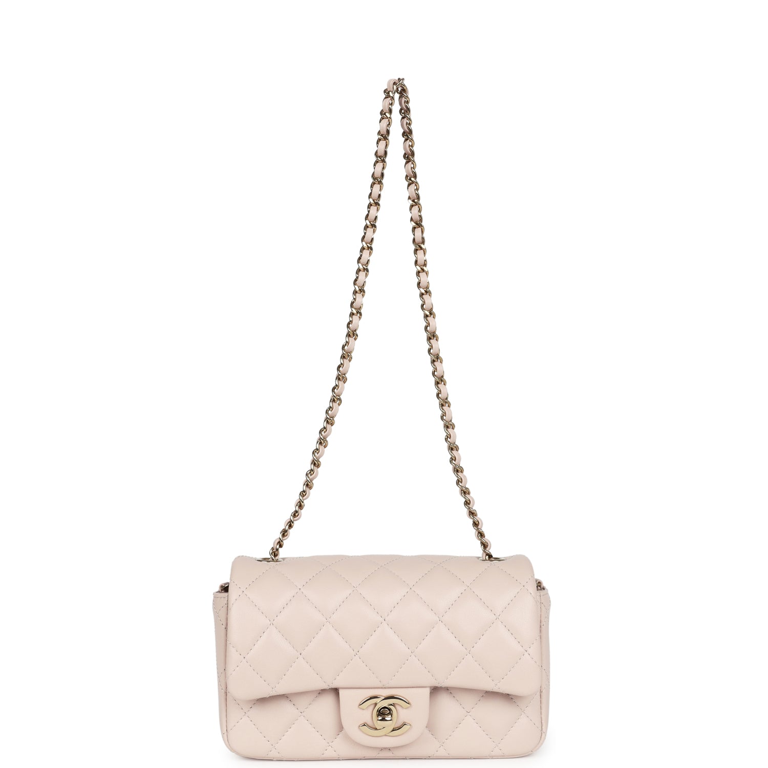 Chanel Mini Rectangular Flap Bag Light Beige Lambskin Light Gold Hardware