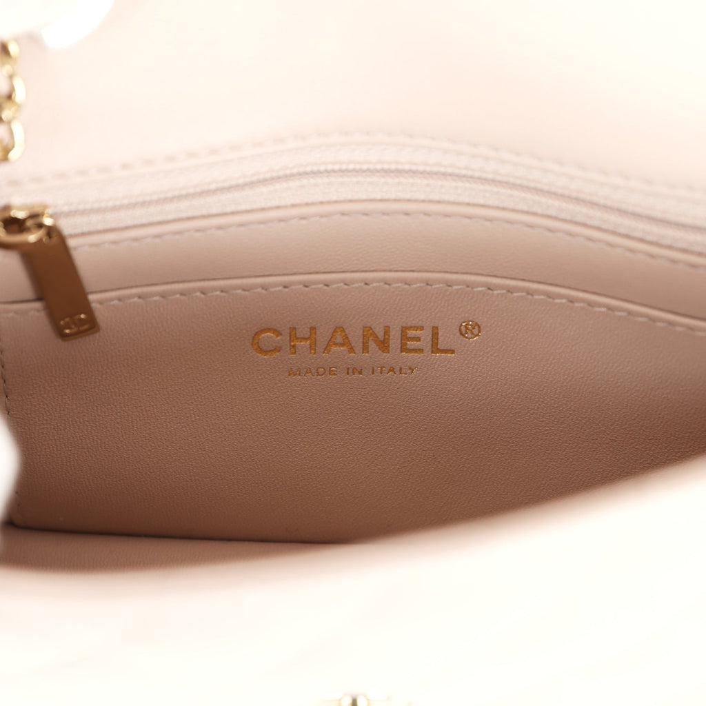 Chanel Mini Rectangular Flap Bag Light Beige Lambskin Light Gold Hardware