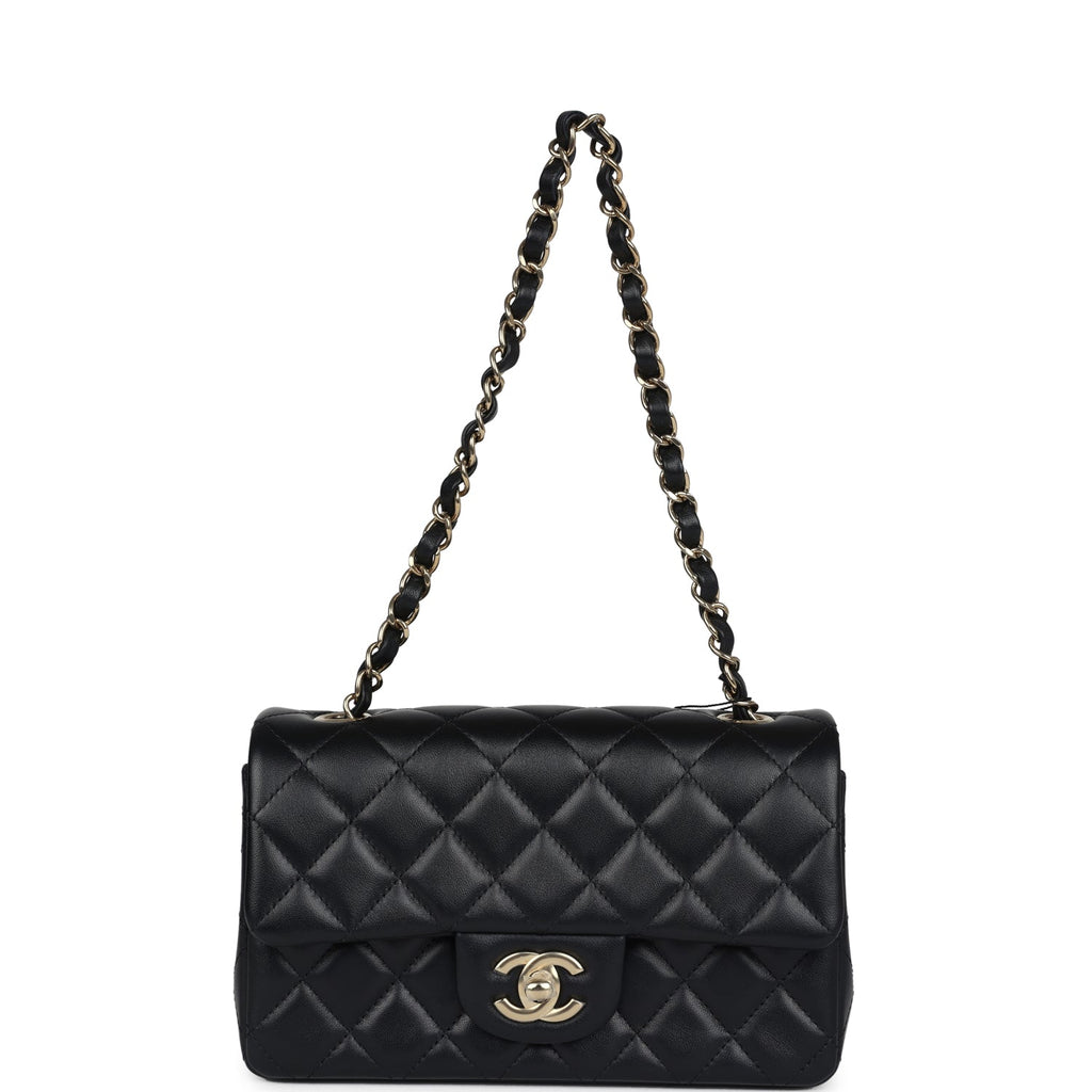 Chanel Mini Classic Rectangular Flap Bag Black Lambskin Light Gold Hardware