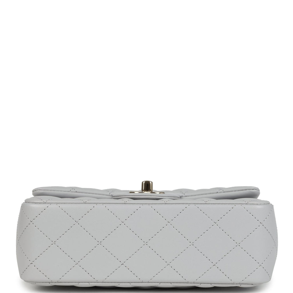Chanel Mini Rectangular Flap Bag with Top Handle Light Grey Lambskin Light Gold Hardware