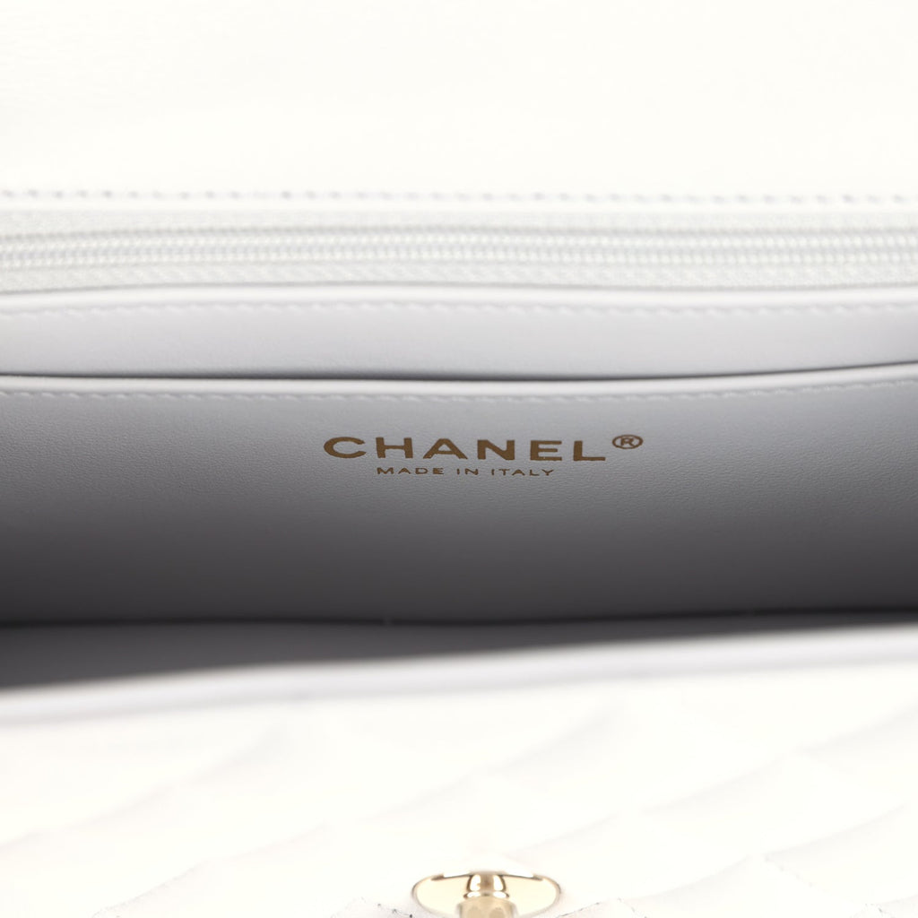 Chanel Mini Rectangular Flap Bag with Top Handle Light Grey Lambskin Light Gold Hardware