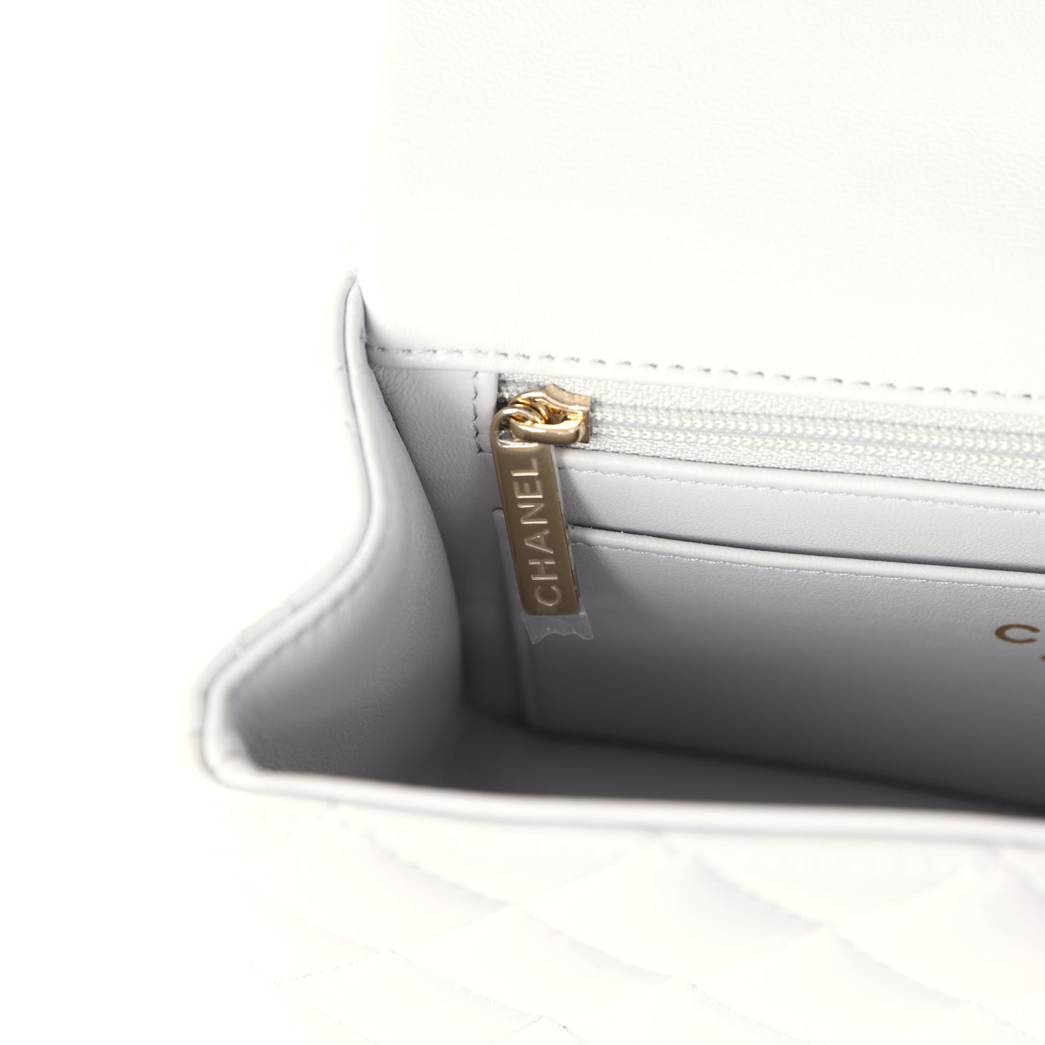 Chanel Mini Rectangular Flap Bag with Top Handle Light Grey Lambskin Light Gold Hardware