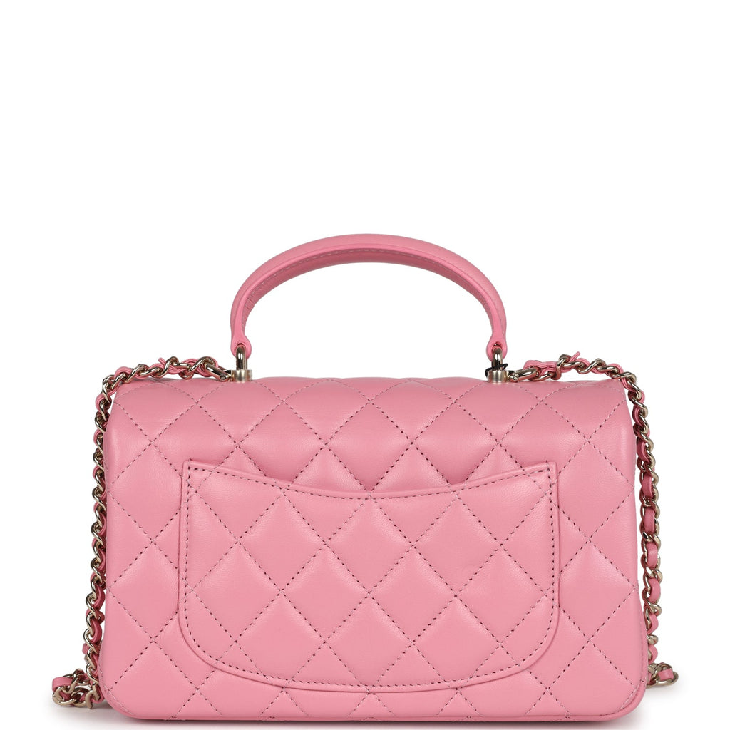 Chanel Mini Rectangular Flap with Top Handle Pink Lambskin Light Gold Hardware