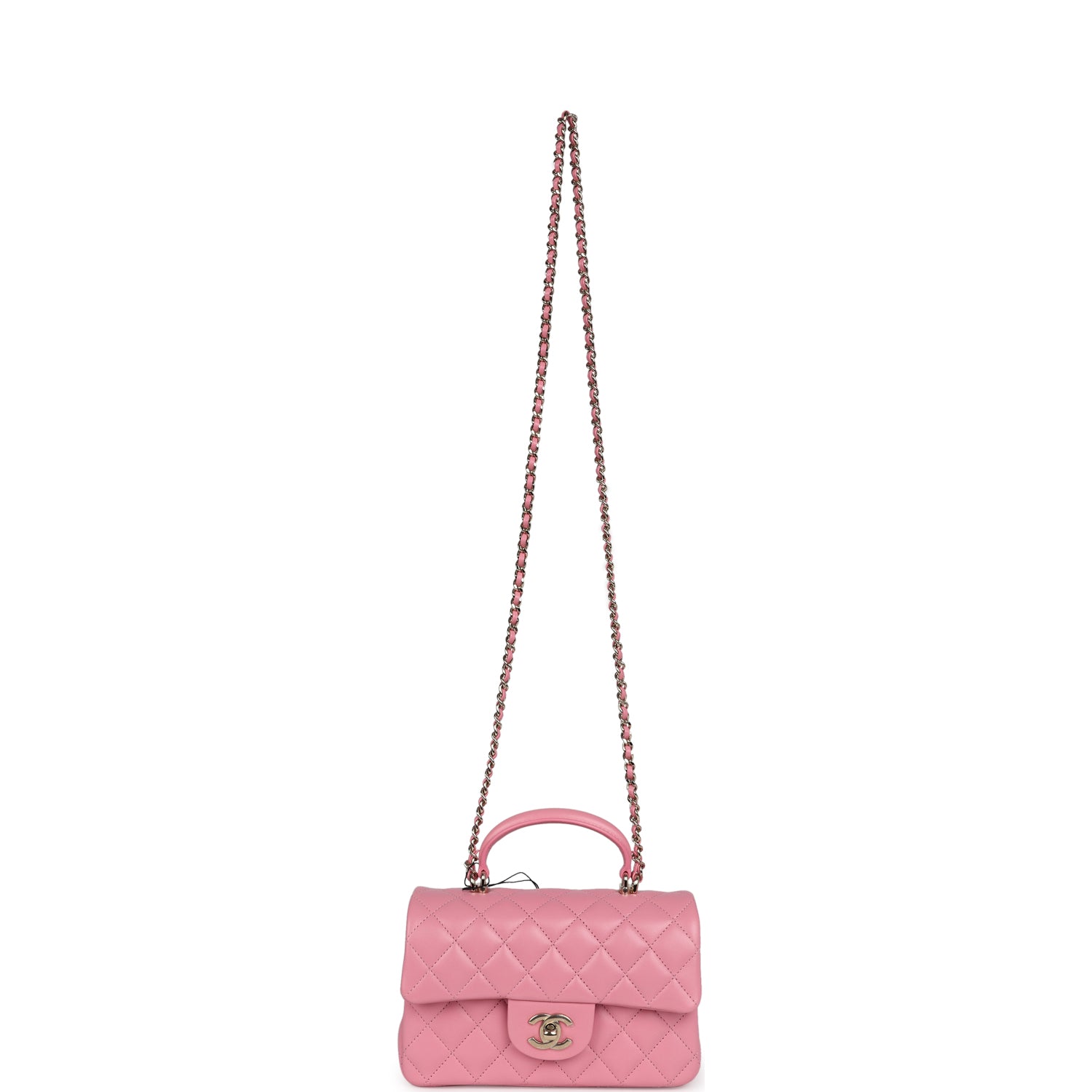 Chanel Mini Rectangular Flap with Top Handle Pink Lambskin Light Gold Hardware
