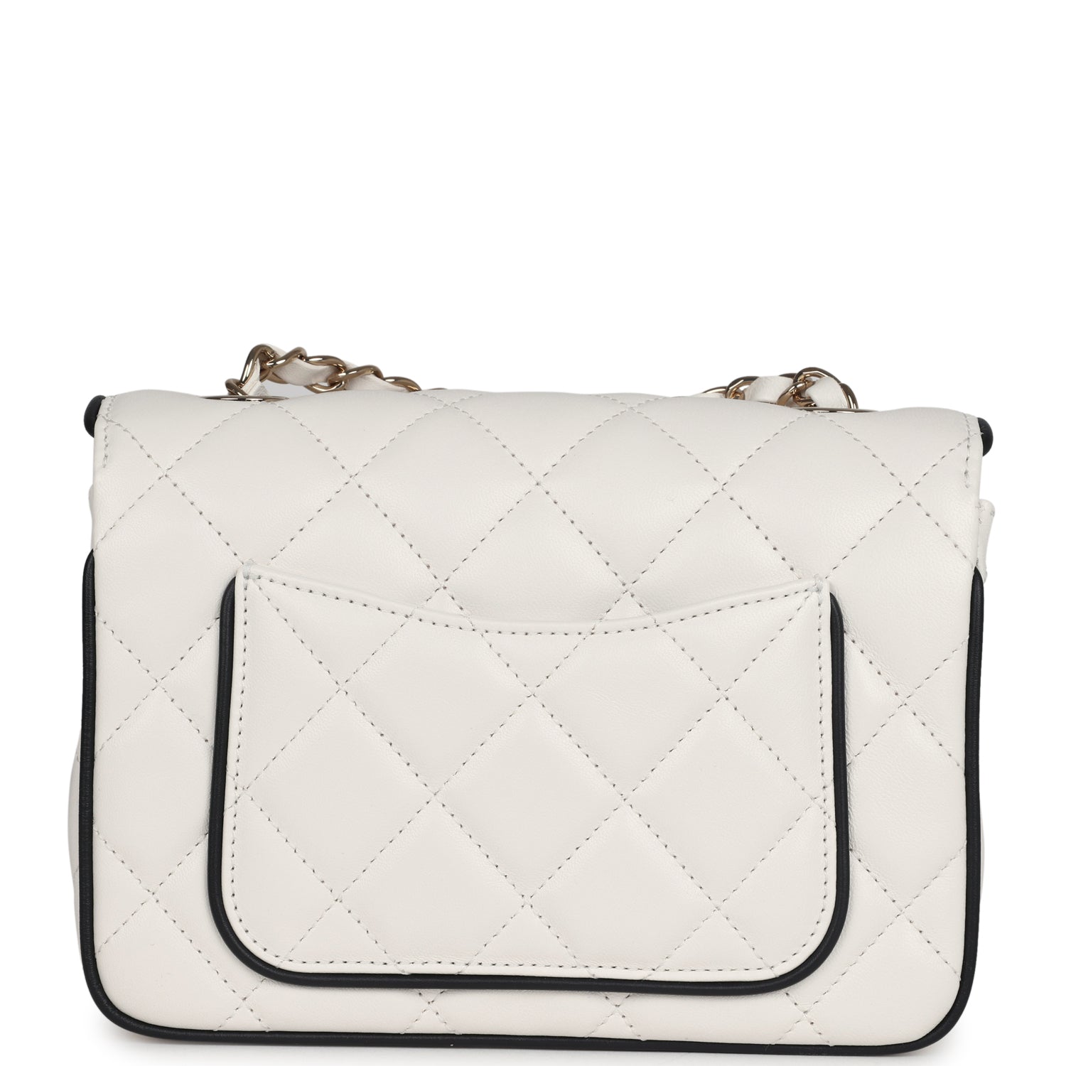 Chanel Mini Graphic Frame Flap Bag White and Black Lambskin Light Gold Hardware