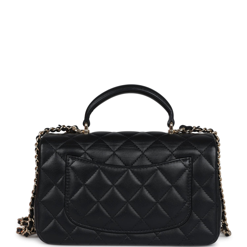 Chanel Mini Rectangular Top Handle Flap Bag Black Lambskin Light Gold Hardware