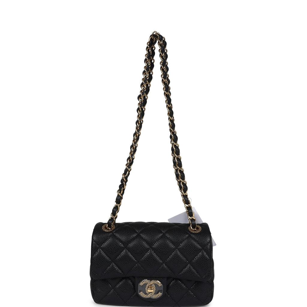 Chanel Mini Rectangular Flap Bag Black Shiny Caviar Gold Hardware