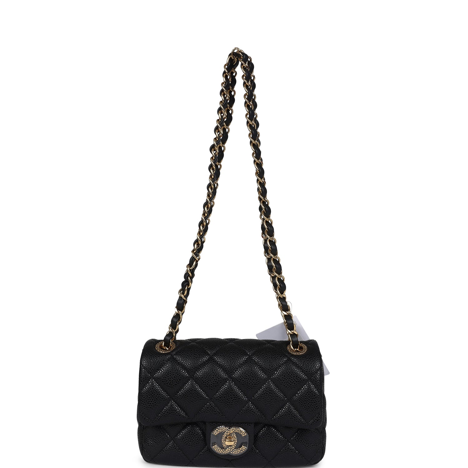 Chanel Mini Rectangular Flap Bag Black Shiny Caviar Gold Hardware