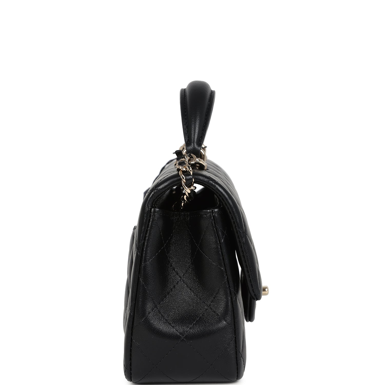 Chanel Mini Rectangular Top Handle Flap Bag Black Lambskin Light Gold Hardware