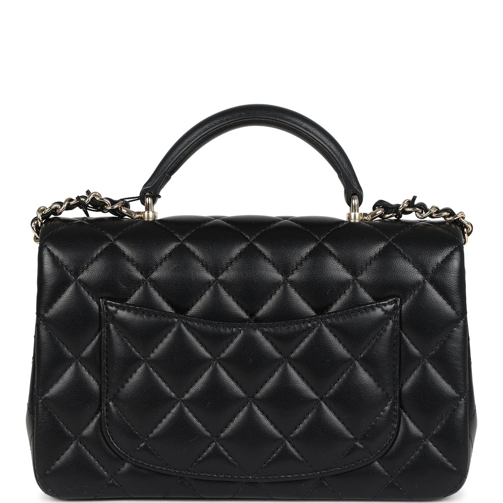 Chanel Mini Rectangular Top Handle Flap Bag Black Lambskin Light Gold Hardware