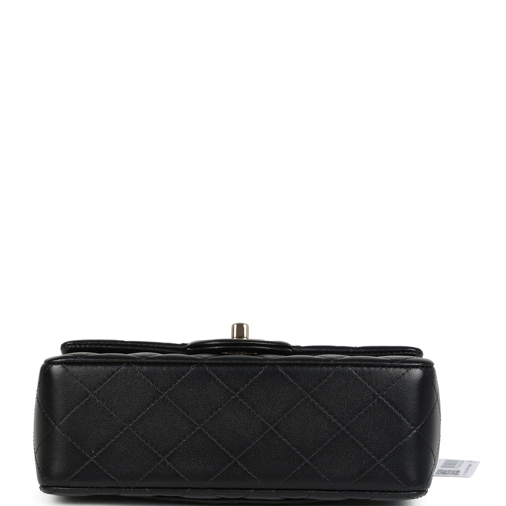 Chanel Mini Rectangular Top Handle Flap Bag Black Lambskin Light Gold Hardware
