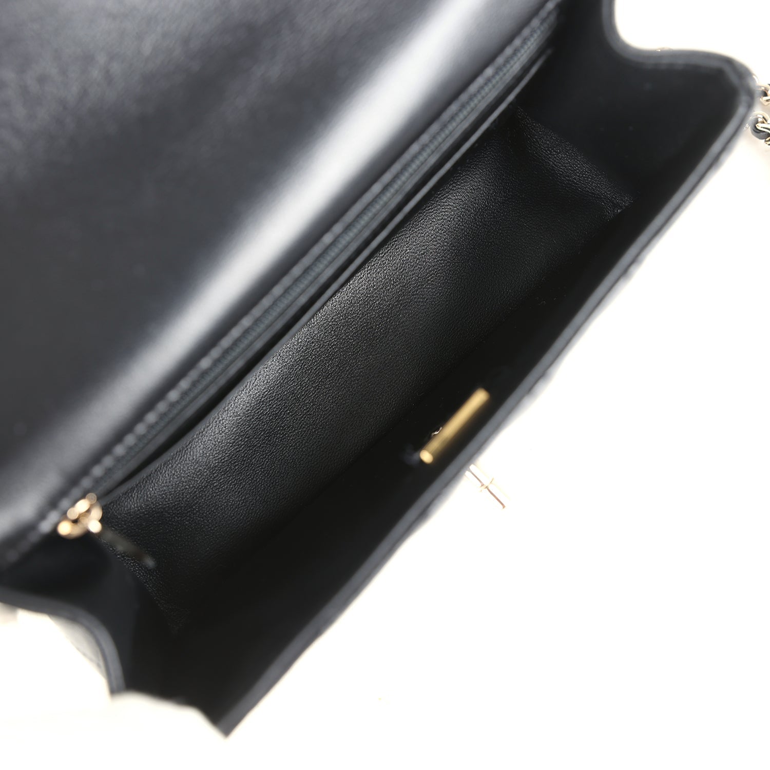 Chanel Mini Rectangular Top Handle Flap Bag Black Lambskin Light Gold Hardware