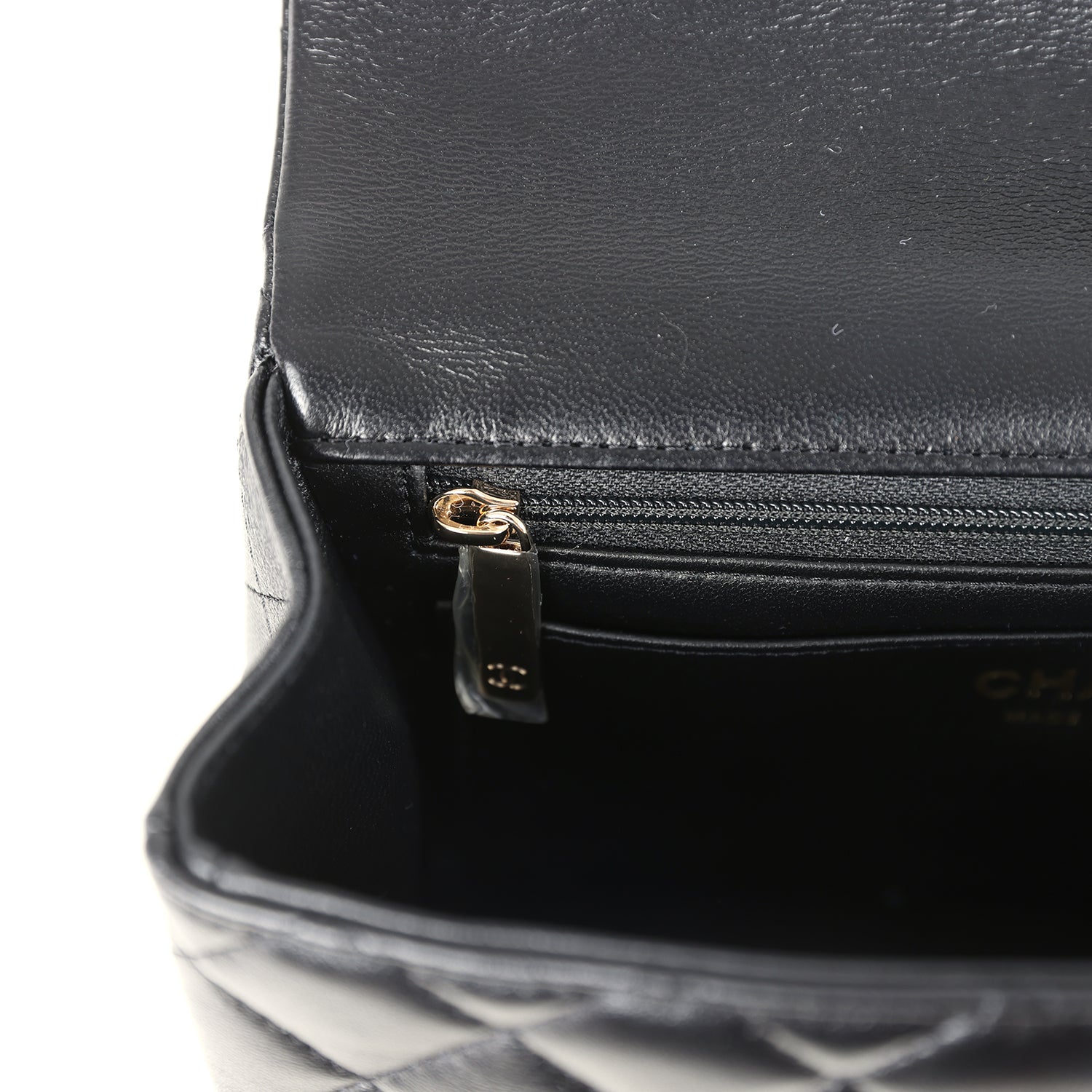 Chanel Mini Rectangular Top Handle Flap Bag Black Lambskin Light Gold Hardware