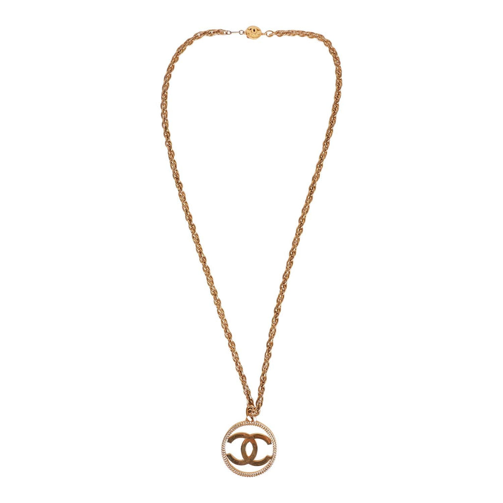 Chanel Vintage 24K Gold Plated Large Signature CC Logo Pendant Necklace